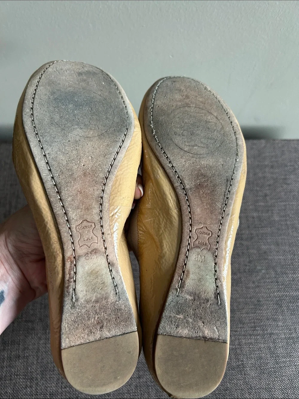 Tory Burch Yellow Patent Leather Logo Ballet Flats